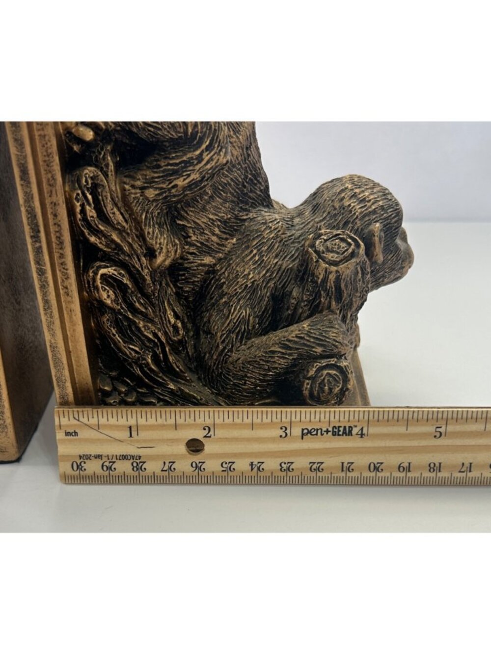 Pair Monkey Bookends Antique-Style Bronze Resin Hollywood Regency Library Jungle - Picture 8 of 8